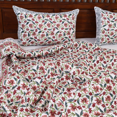 Brown - Double - Reversible Sanganeri Block Print Cotton Quilt Set 11