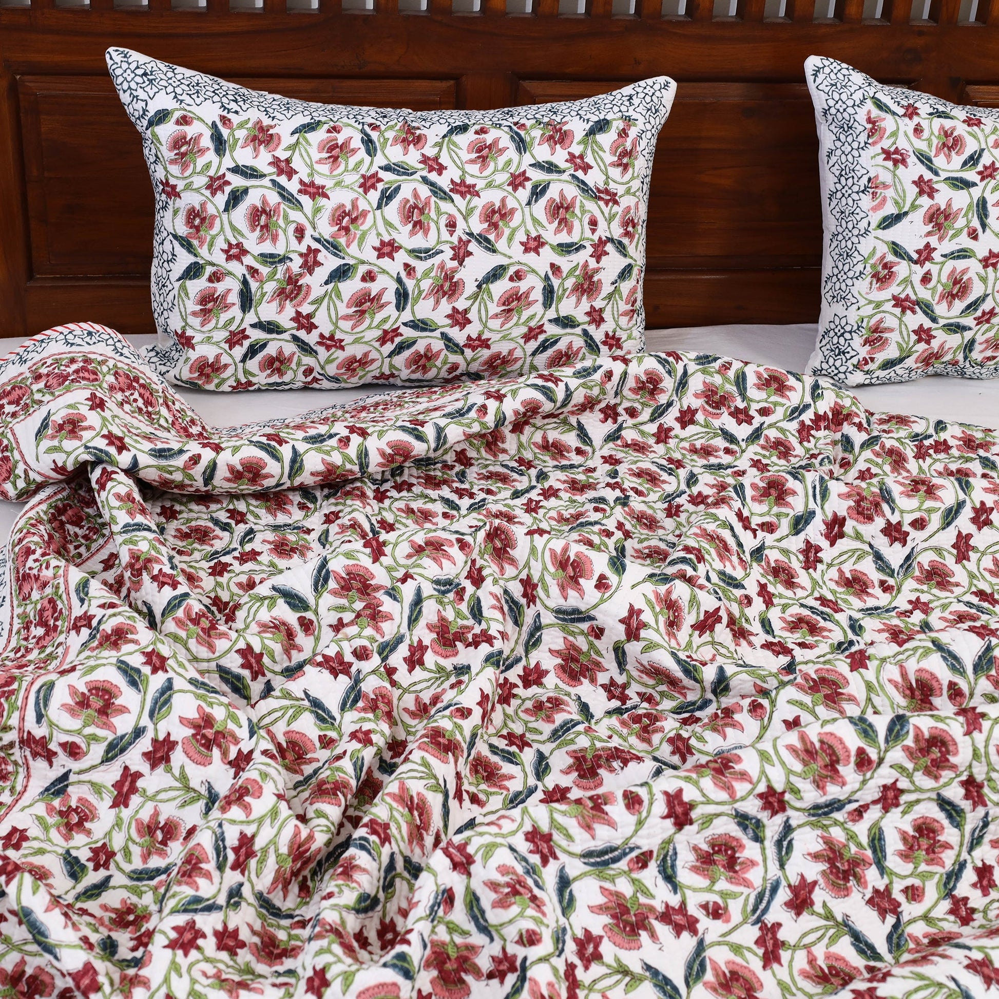 Brown - Double - Reversible Sanganeri Block Print Cotton Quilt Set 11
