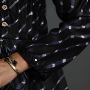 Black - Angrakha Handloom Chanderi Silk Tie-Dye Leheriya Kurta 02