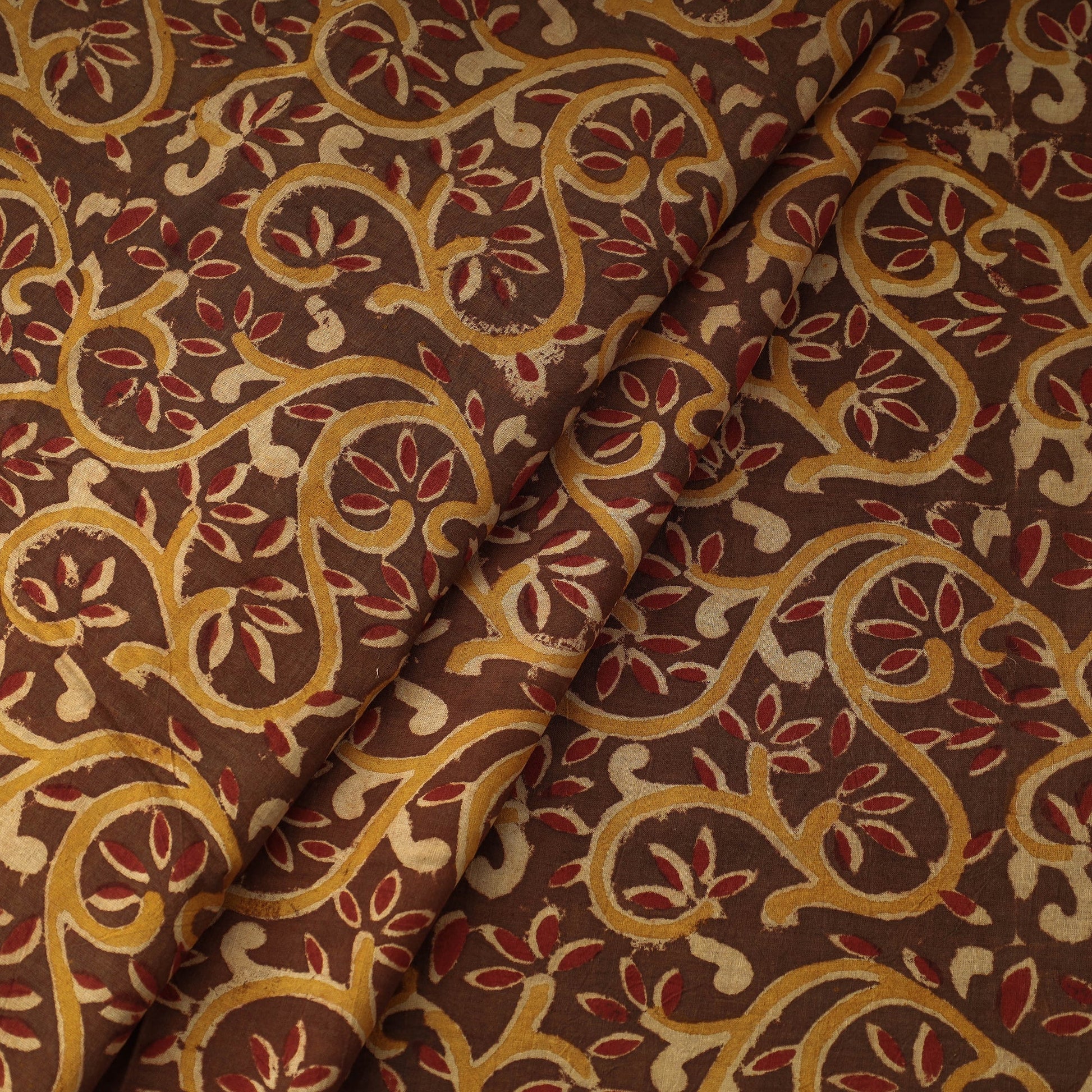Brown - Kalamkari Block Printed Cotton Fabric