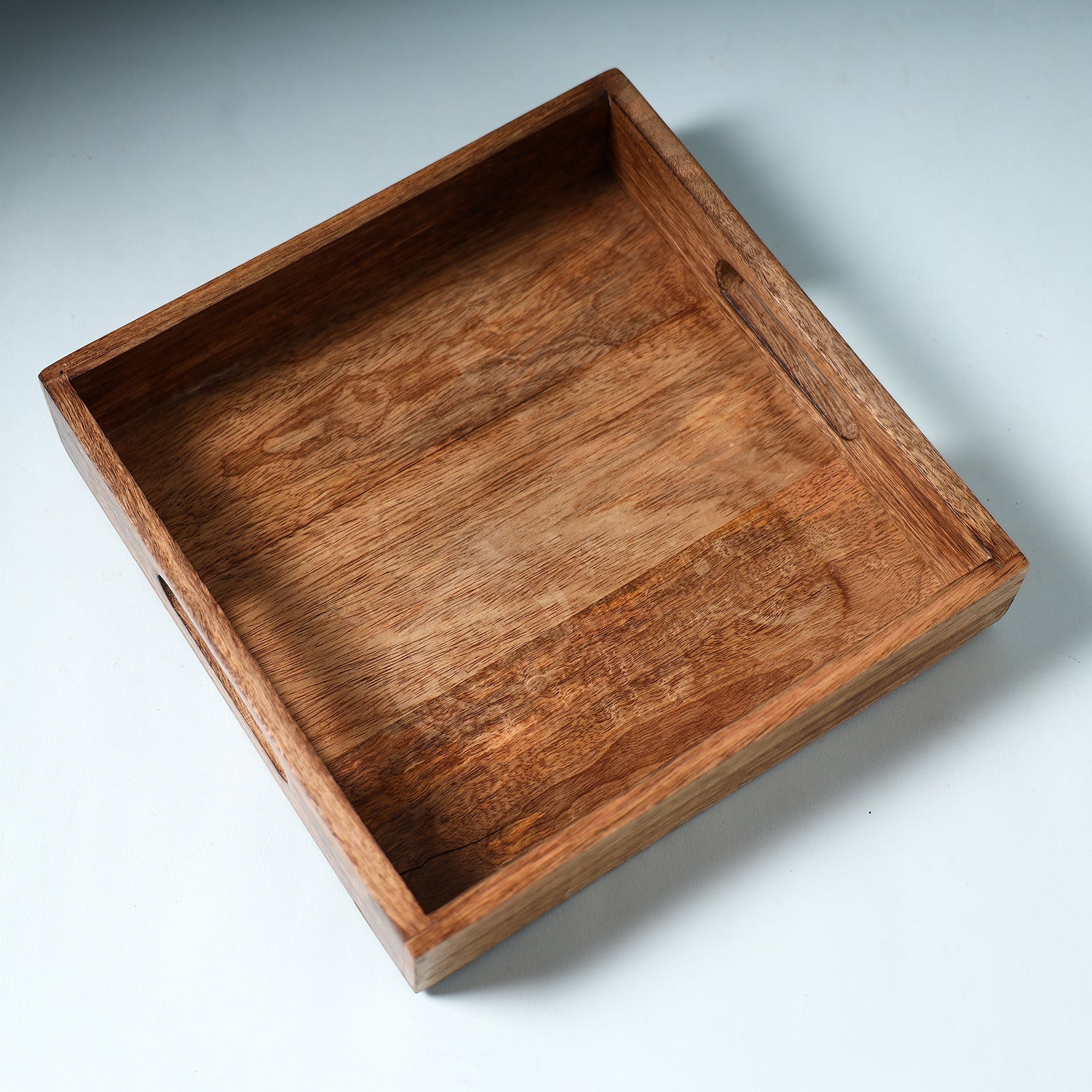 Brown - Hand Carved Natural Neem Wooden Tray (10 x 10 in)
