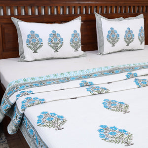 Blue - Double - Reversible Sanganeri Block Print Cotton Quilt Set 12