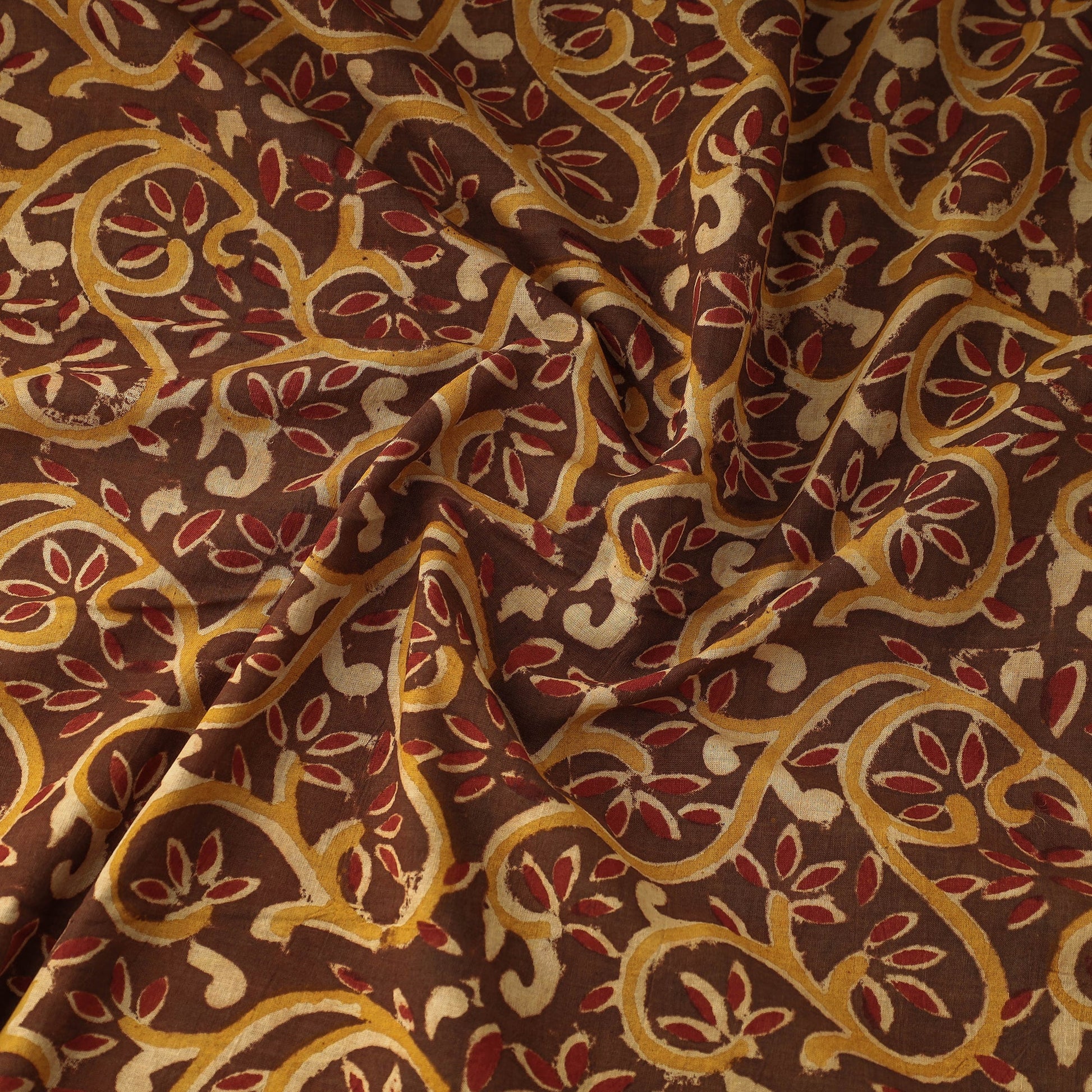 Brown - Kalamkari Block Printed Cotton Fabric