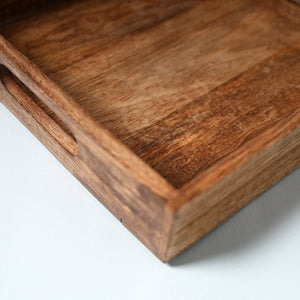 Brown - Hand Carved Natural Neem Wooden Tray (10 x 10 in)
