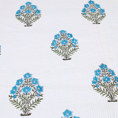 Blue - Double - Reversible Sanganeri Block Print Cotton Quilt Set 12