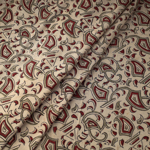 Beige - Kalamkari Block Printed Cotton Fabric