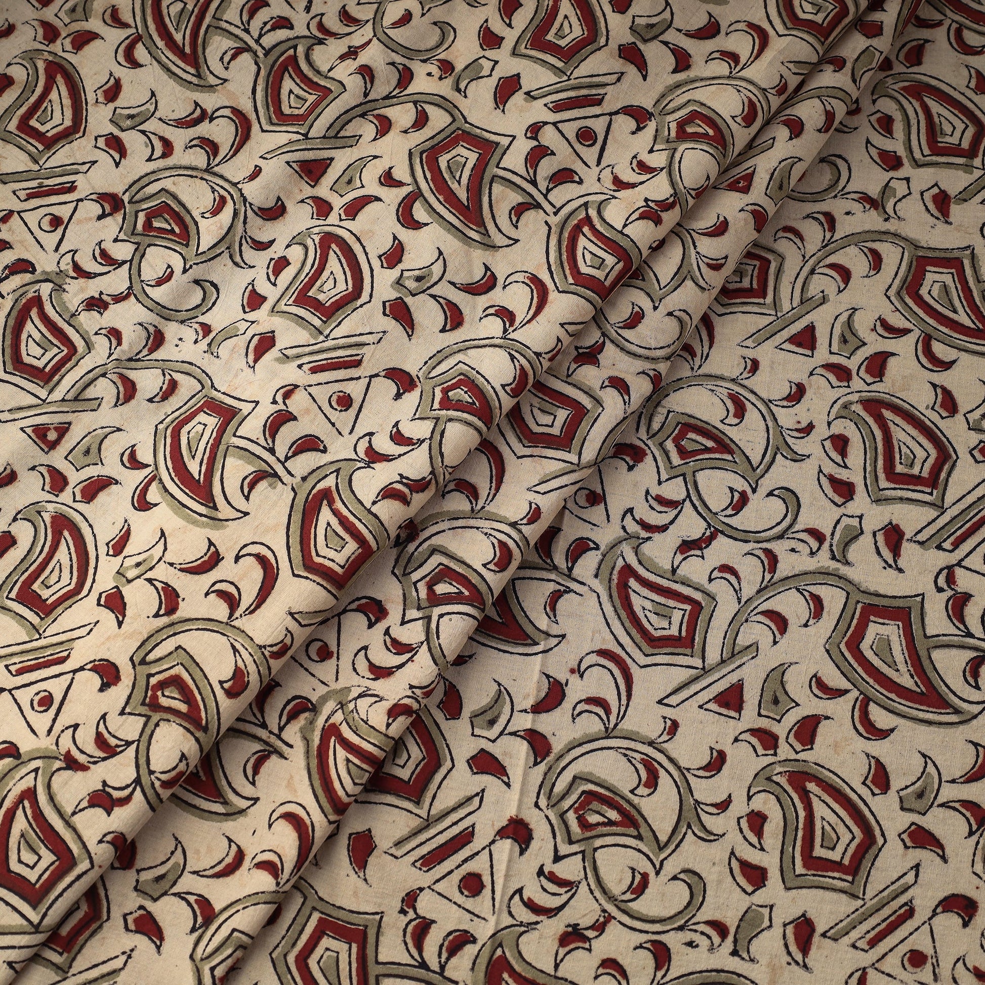 Beige - Kalamkari Block Printed Cotton Fabric