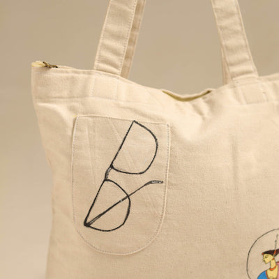 Beige - Handpainted Backpack Cum Tote Bag from Odisha 36
