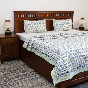 Blue - Double - Reversible Sanganeri Block Print Cotton Quilt Set 13