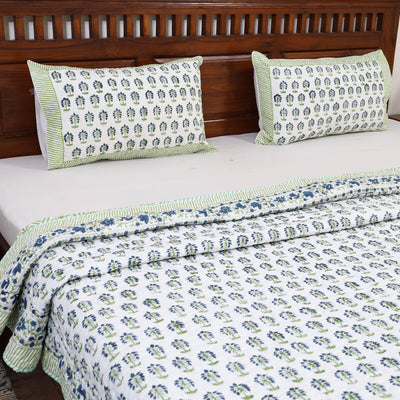 Blue - Double - Reversible Sanganeri Block Print Cotton Quilt Set 13