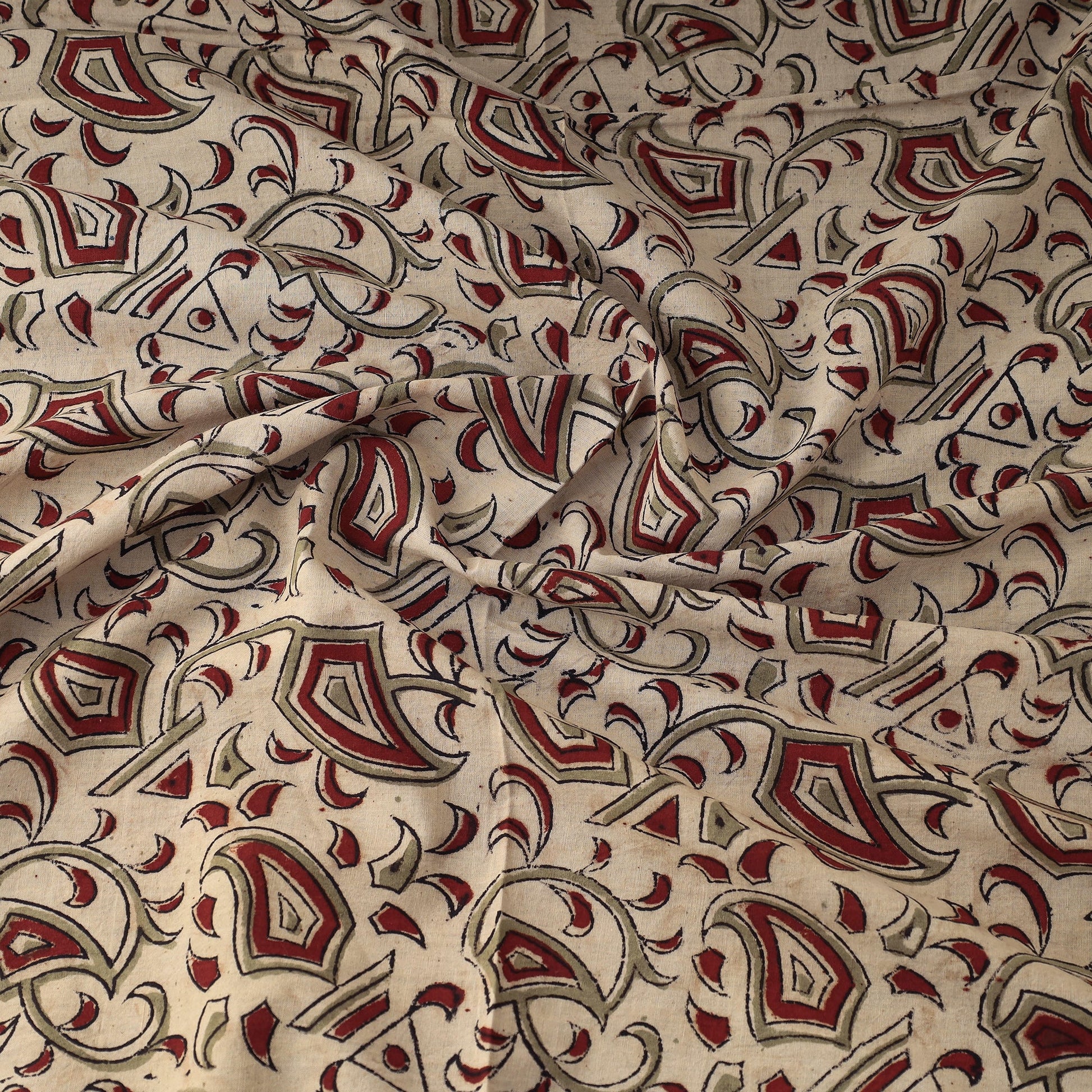 Beige - Kalamkari Block Printed Cotton Fabric