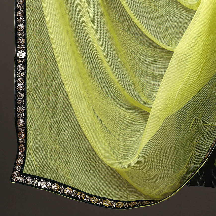 Green - 3pc Cotton Pochampally Ikat Kurta with Plain Dupatta 08