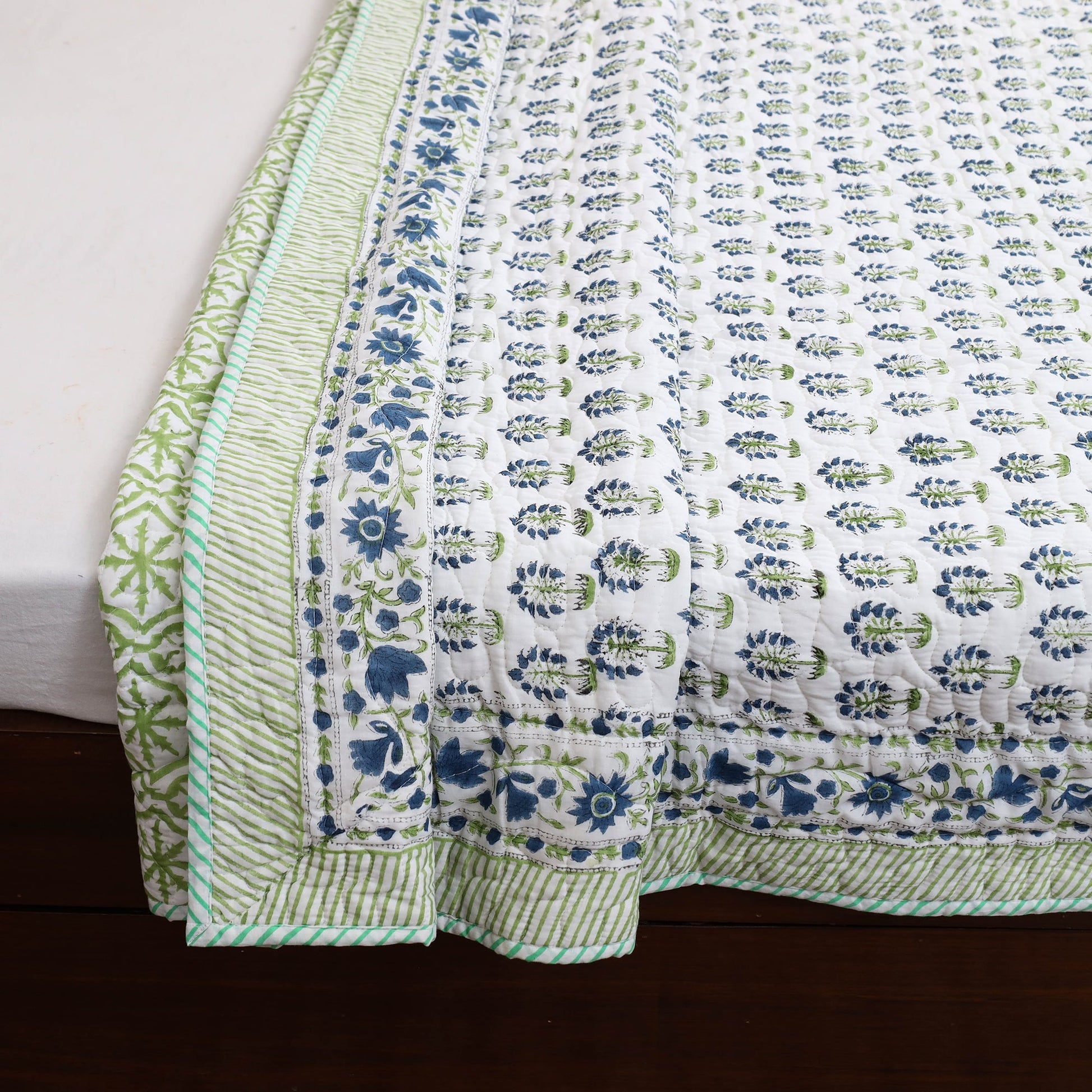 Blue - Double - Reversible Sanganeri Block Print Cotton Quilt Set 13