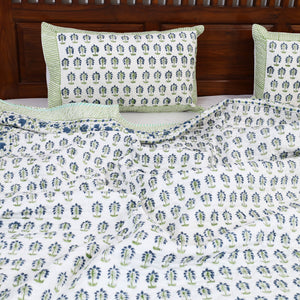 Blue - Double - Reversible Sanganeri Block Print Cotton Quilt Set 13