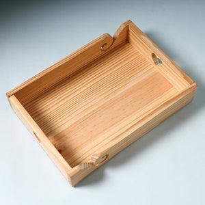 Beige - Hand Carved Natural Pine Wooden Tray (12 x 8 in)