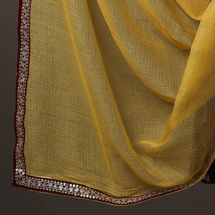 Black - 3pc Cotton Pochampally Ikat Kurta with Plain Dupatta 10