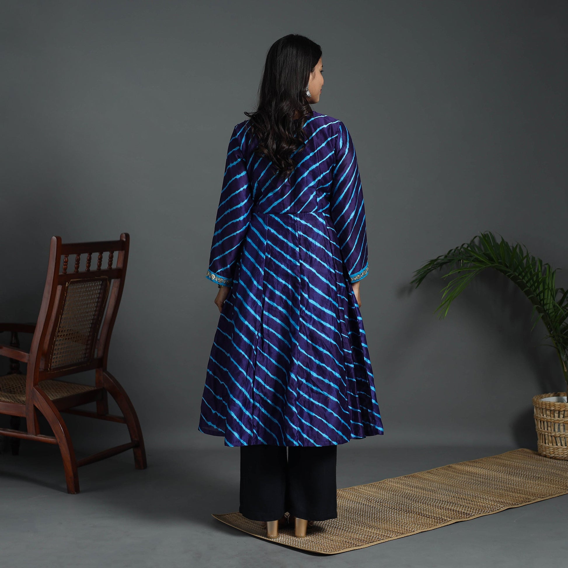 Blue - Angrakha Handloom Chanderi Silk Tie-Dye Leheriya Kurta 03