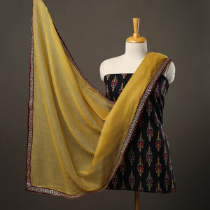 Black - 3pc Cotton Pochampally Ikat Kurta with Plain Dupatta 10