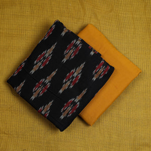 Black - 3pc Cotton Pochampally Ikat Kurta with Plain Dupatta 10