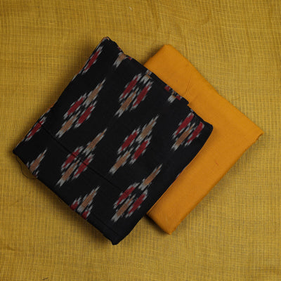Black - 3pc Cotton Pochampally Ikat Kurta with Plain Dupatta 10