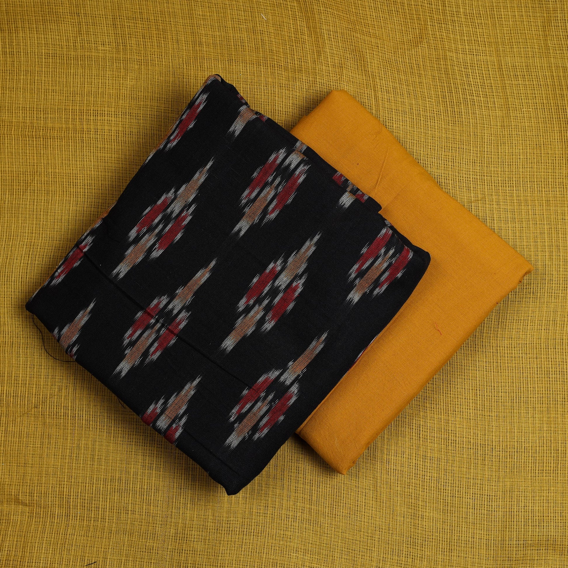 Black - 3pc Cotton Pochampally Ikat Kurta with Plain Dupatta 10