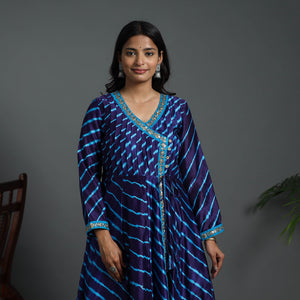 Blue - Angrakha Handloom Chanderi Silk Tie-Dye Leheriya Kurta 03