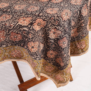 Black - Original Pedana Kalamkari Block Printed Cotton Table Cover (44 x 44 in)