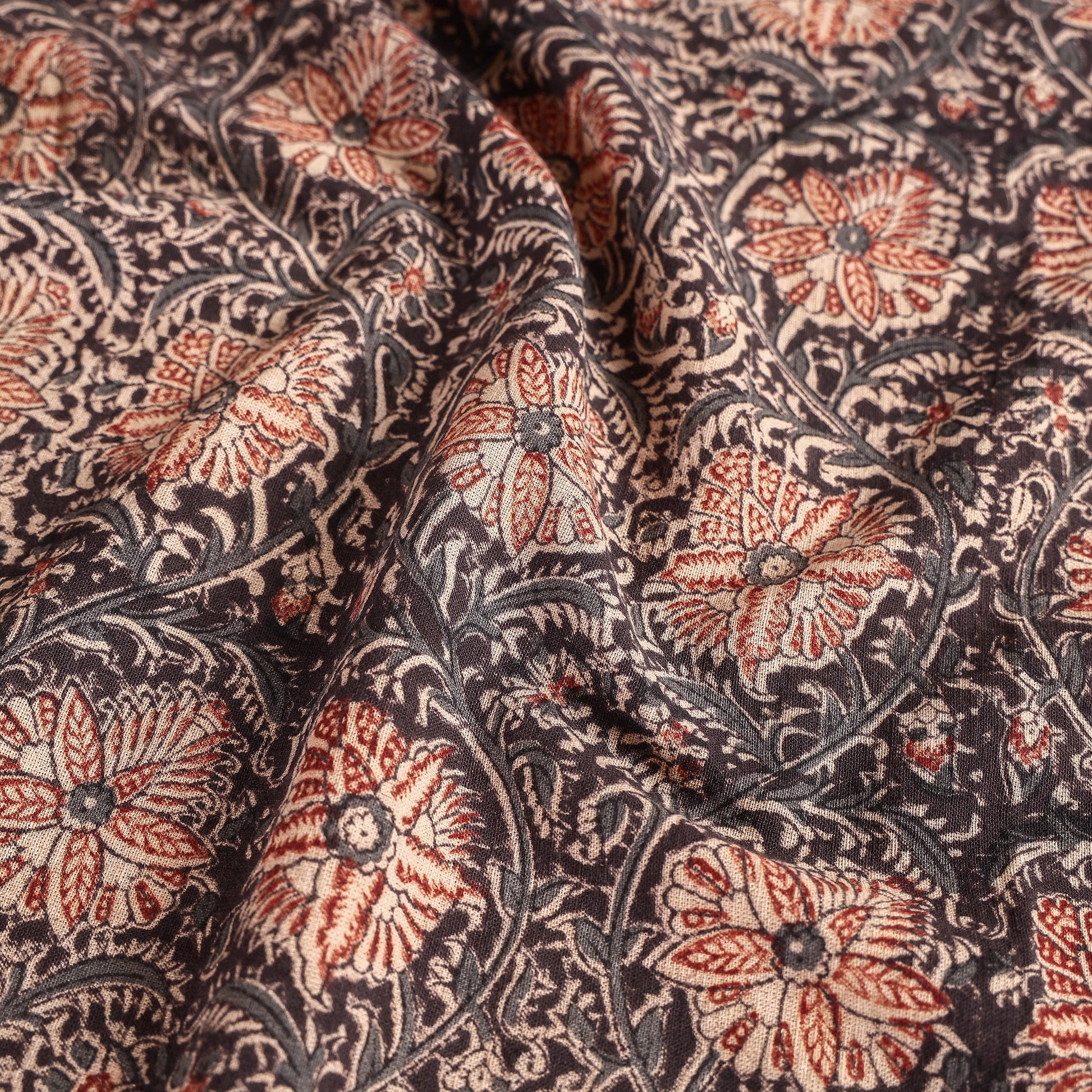 Black - Original Pedana Kalamkari Block Printed Cotton Table Cover (44 x 44 in)