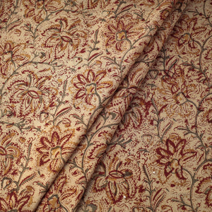 Beige - Kalamkari Block Printed Cotton Fabric