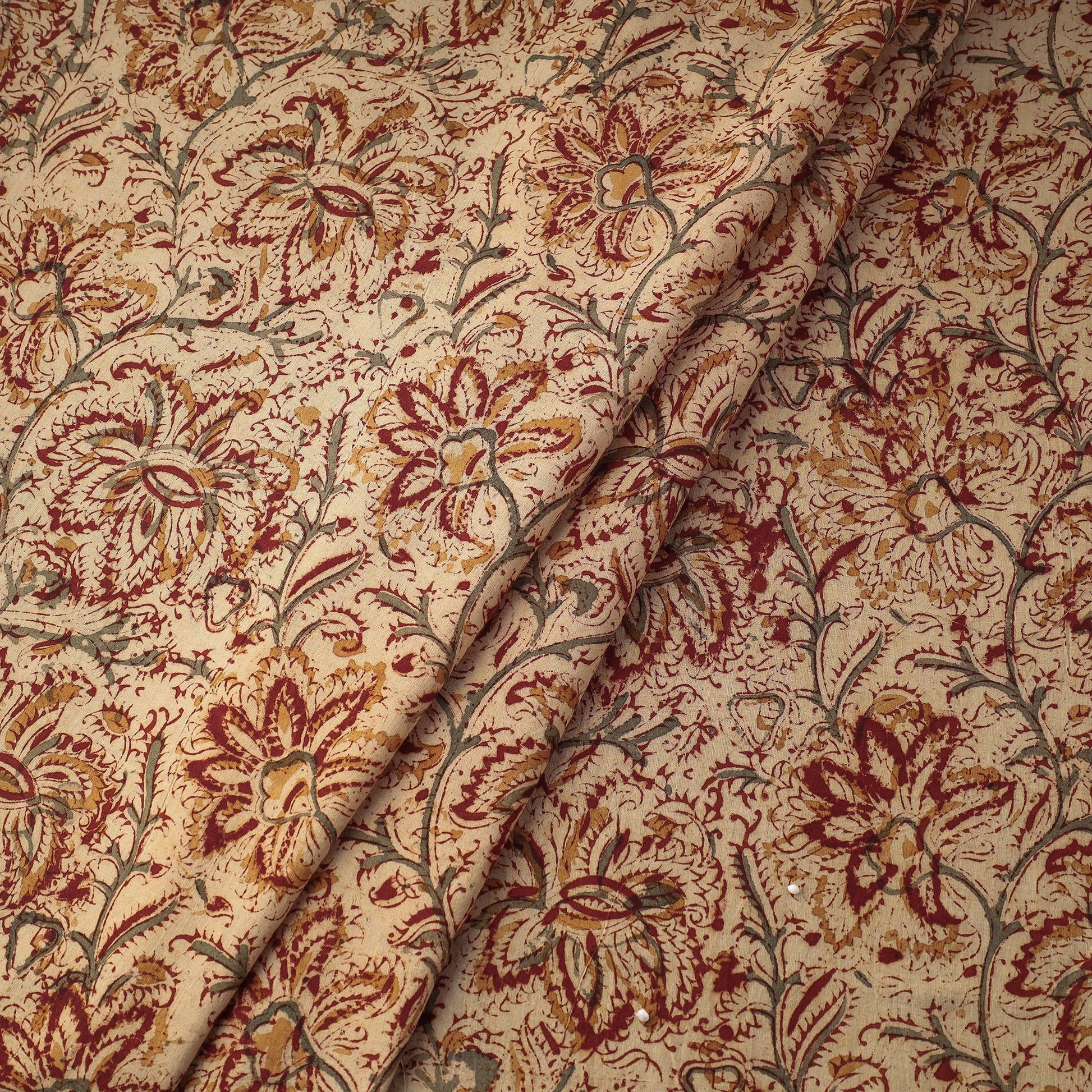 Beige - Kalamkari Block Printed Cotton Fabric