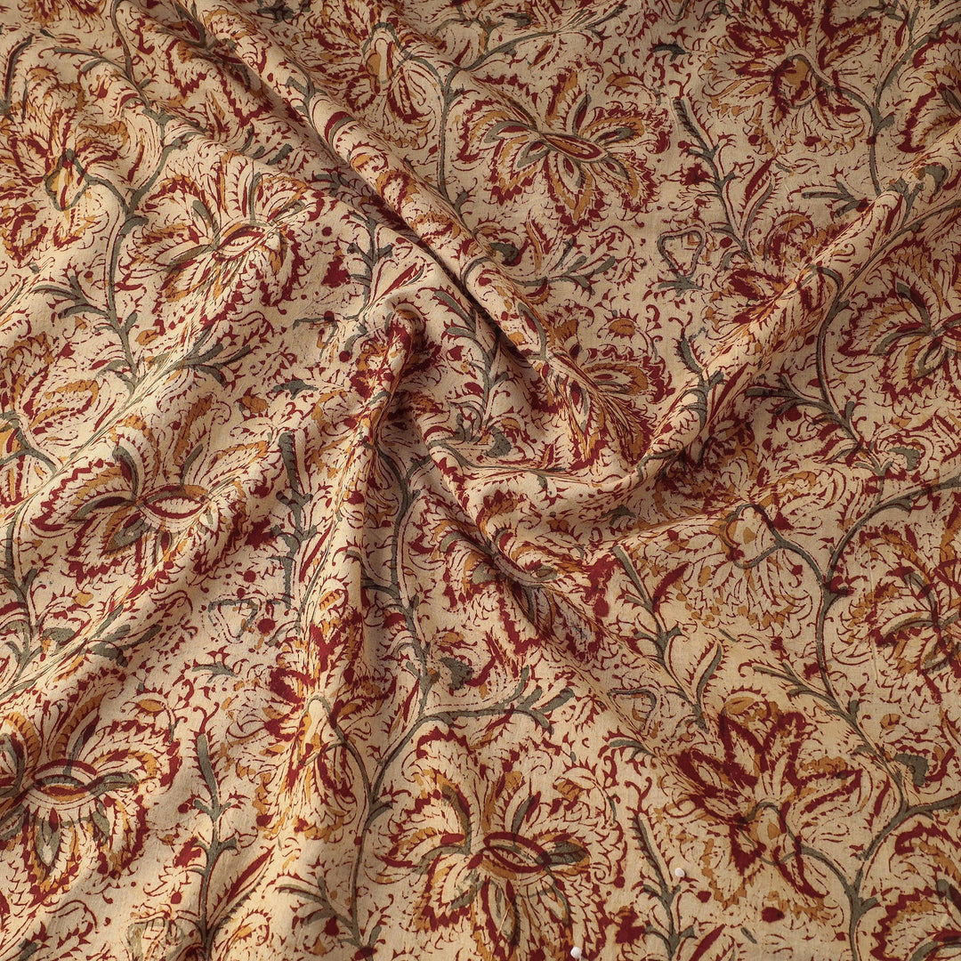 Beige - Kalamkari Block Printed Cotton Precut Fabric