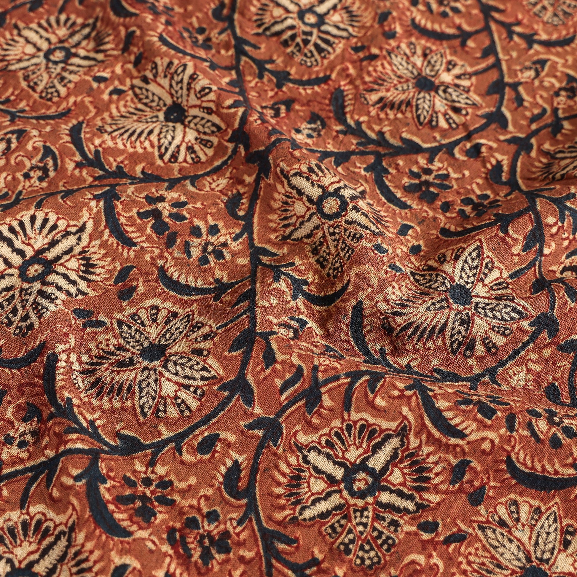 Brown - Original Pedana Kalamkari Block Printed Cotton Table Cover (44 x 44 in)