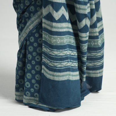 Blue - Akola Hand Block Printed Cotton Saree