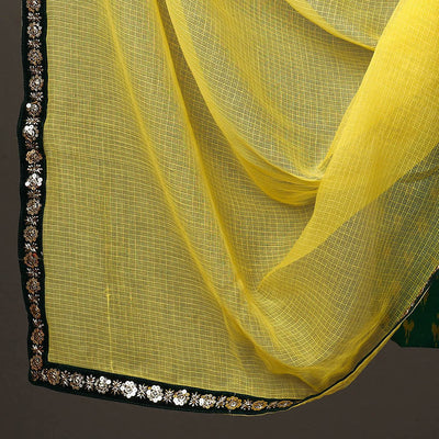 Green - 3pc Cotton Pochampally Ikat Kurta with Plain Dupatta 14