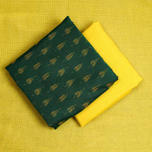 Green - 3pc Cotton Pochampally Ikat Kurta with Plain Dupatta 14