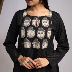 Black - Nazakat Heritage Patchwork Cotton A-Line Plain Kurta 02