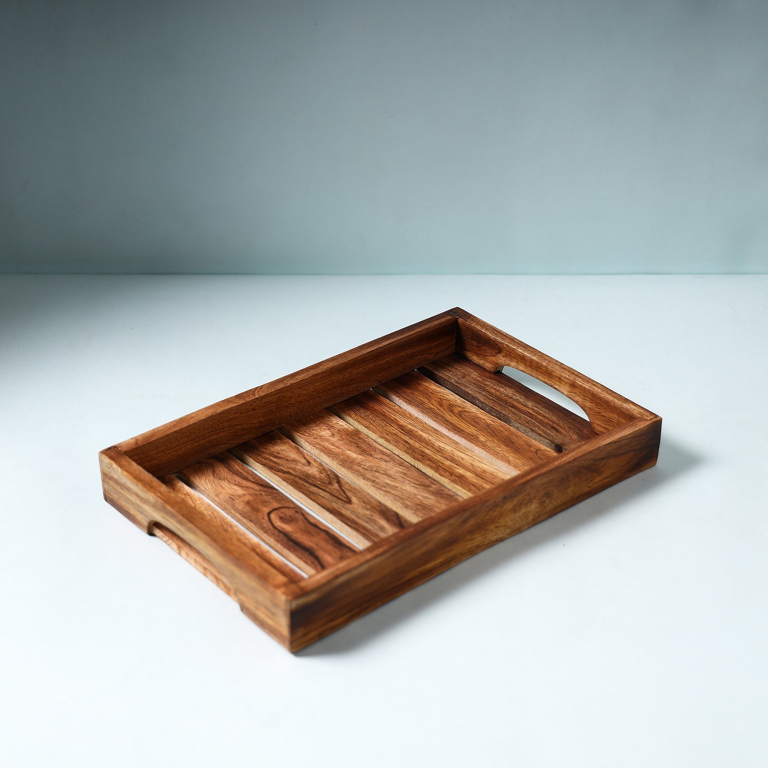 Brown - Hand Carved Natural Neem Wooden Tray (12 x 8 in)