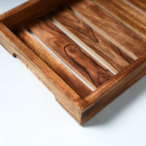 Brown - Hand Carved Natural Neem Wooden Tray (12 x 8 in)