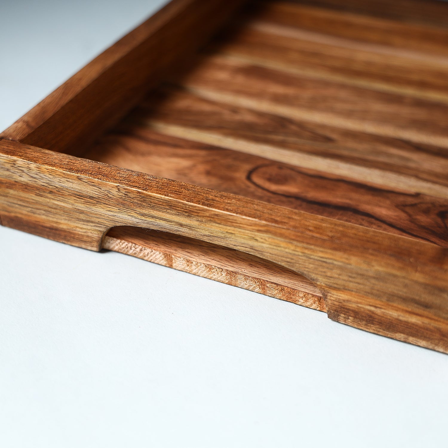 Brown - Hand Carved Natural Neem Wooden Tray (12 x 8 in)