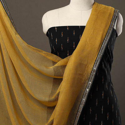 Black - 3pc Cotton Pochampally Ikat Kurta with Plain Dupatta 20