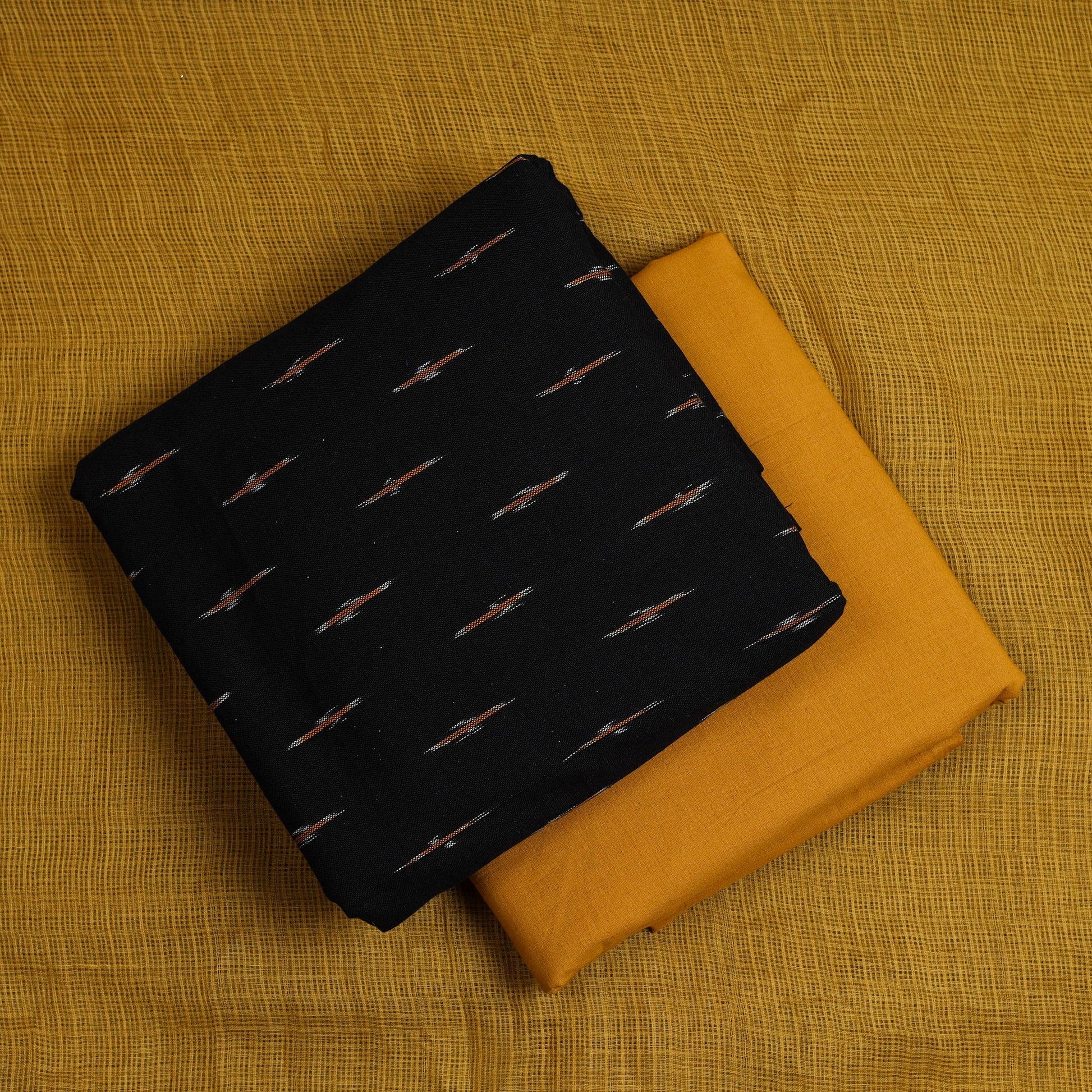 Black - 3pc Cotton Pochampally Ikat Kurta with Plain Dupatta 20