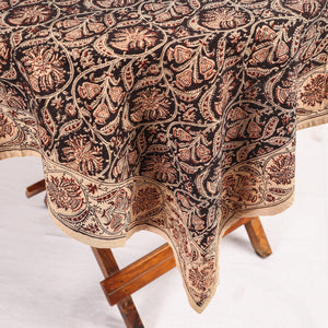 Black - Original Pedana Kalamkari Block Printed Cotton Table Cover (44 x 44 in)