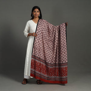 Brown - Block Printed Mul Cotton Bagru Dupatta 33