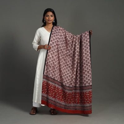 Brown - Block Printed Mul Cotton Bagru Dupatta 33