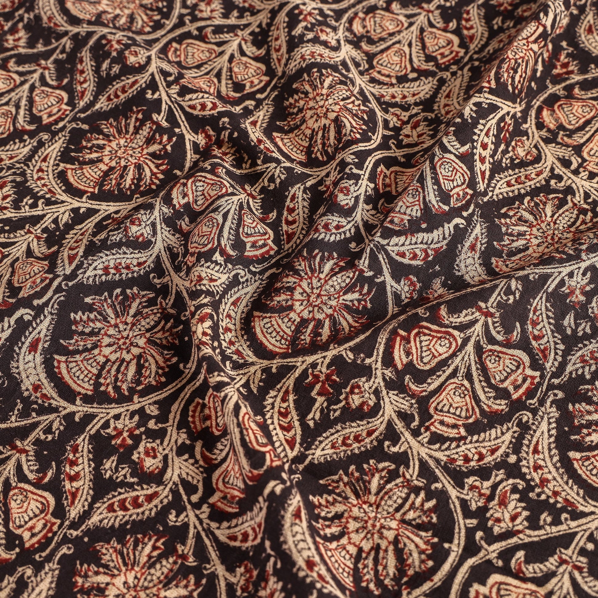 Black - Original Pedana Kalamkari Block Printed Cotton Table Cover (44 x 44 in)