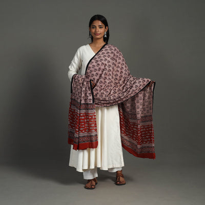 Brown - Block Printed Mul Cotton Bagru Dupatta 33