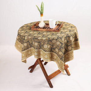 Brown - Original Pedana Kalamkari Block Printed Cotton Table Cover (44 x 44 in)