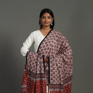 Brown - Block Printed Mul Cotton Bagru Dupatta 33