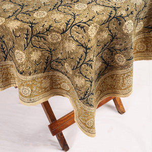Brown - Original Pedana Kalamkari Block Printed Cotton Table Cover (44 x 44 in)