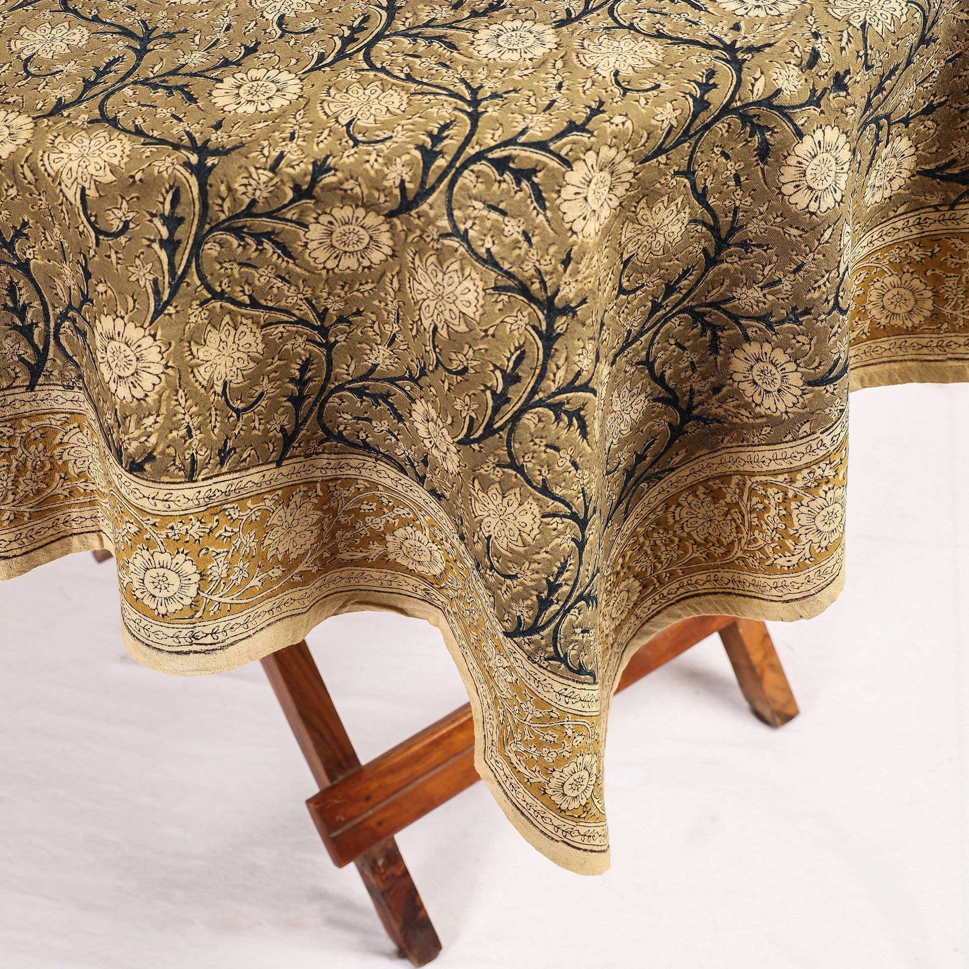 Brown - Original Pedana Kalamkari Block Printed Cotton Table Cover (44 x 44 in)